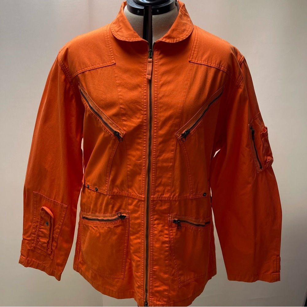 VTG Polo Ralph Lauren Men's Moto Biker Jacket SZ XL Orange Multi-Zip